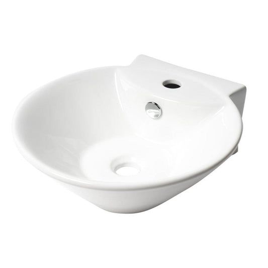 ALFI Brand ABC113 17" White Glossy Wall-Mounted Round Ceramic Bathroom Sink With Single Faucet Hole and Overflow