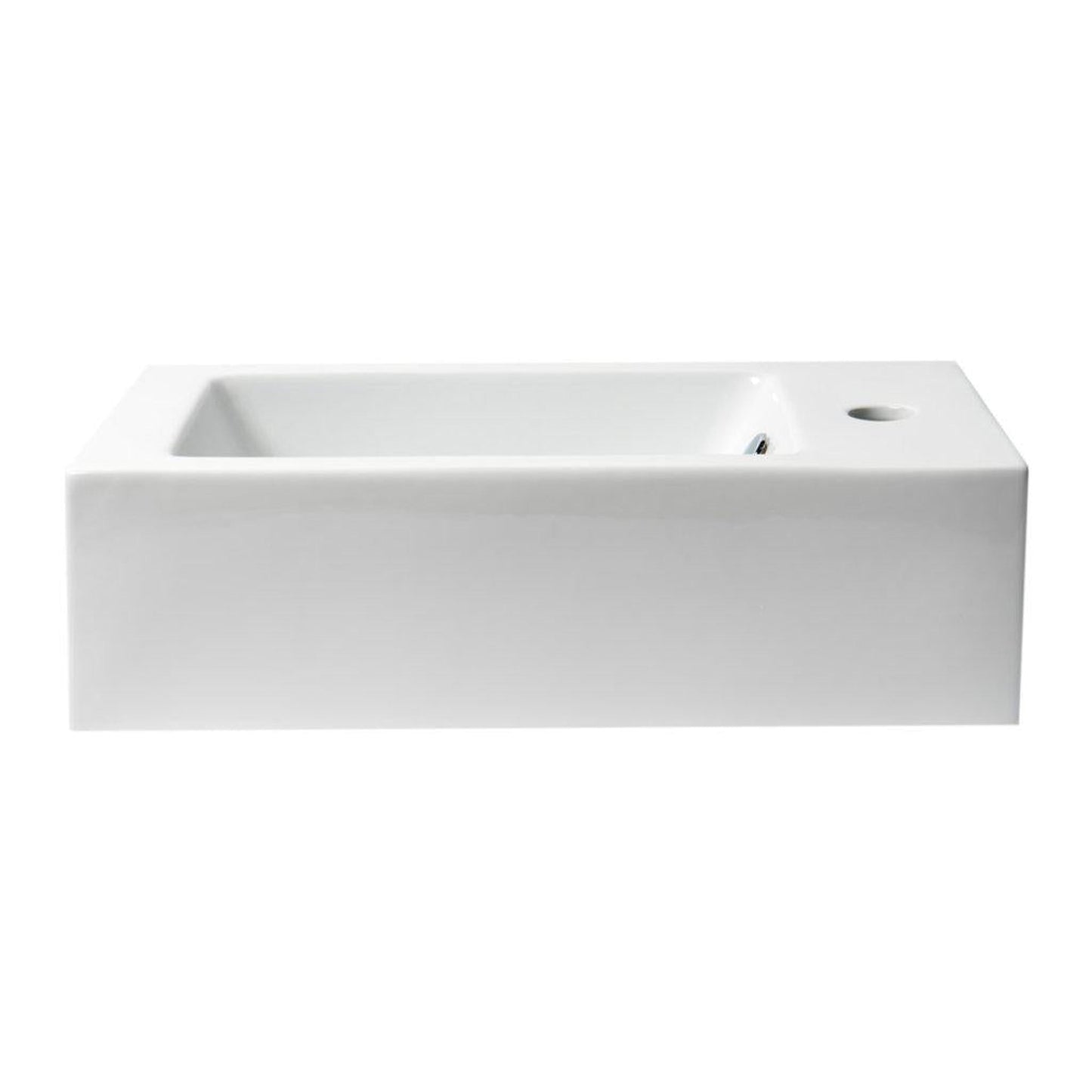 ALFI Brand ABC116 20" White Wall-Mounted Rectangle Ceramic Sink With Single Faucet Hole and Overflow