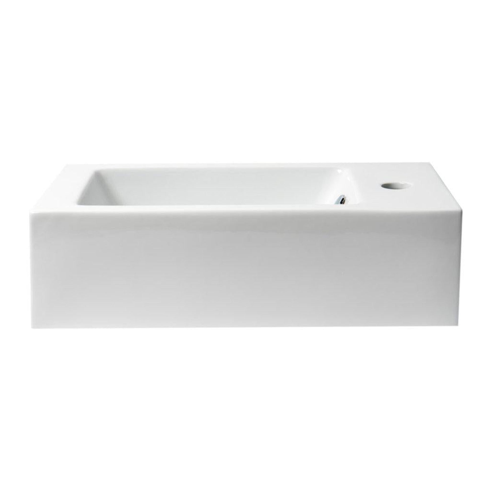 ALFI Brand ABC116 20" White Wall-Mounted Rectangle Ceramic Sink With Single Faucet Hole and Overflow
