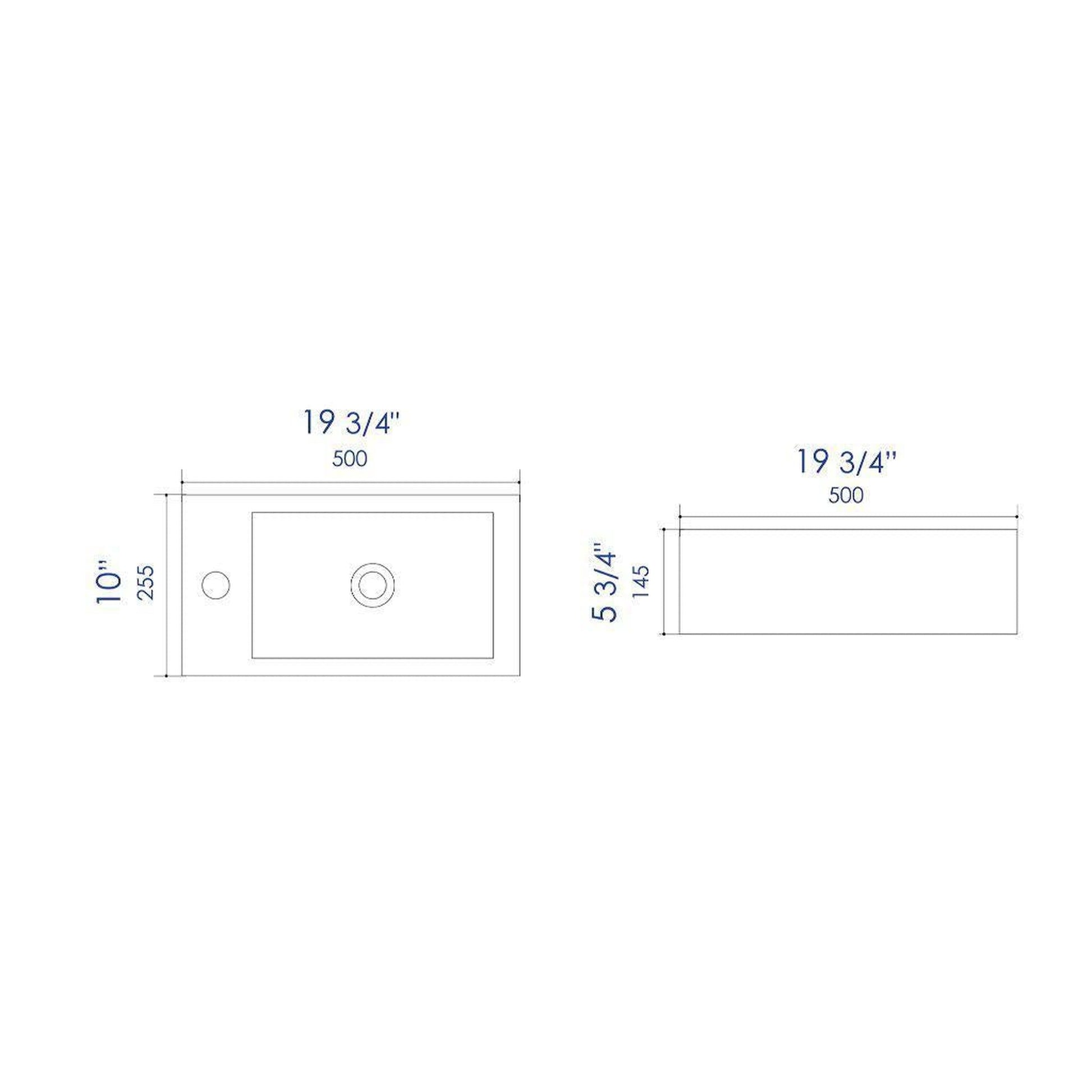 ALFI Brand ABC116 20" White Wall-Mounted Rectangle Ceramic Sink With Single Faucet Hole and Overflow