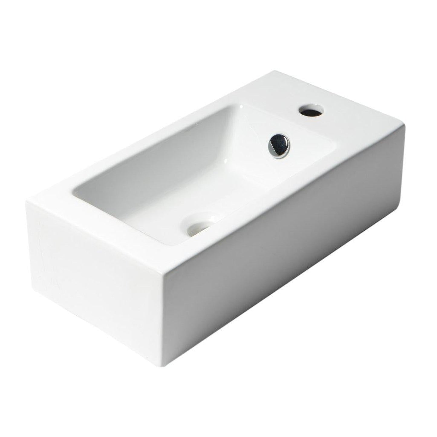 ALFI Brand ABC116 20" White Wall-Mounted Rectangle Ceramic Sink With Single Faucet Hole and Overflow