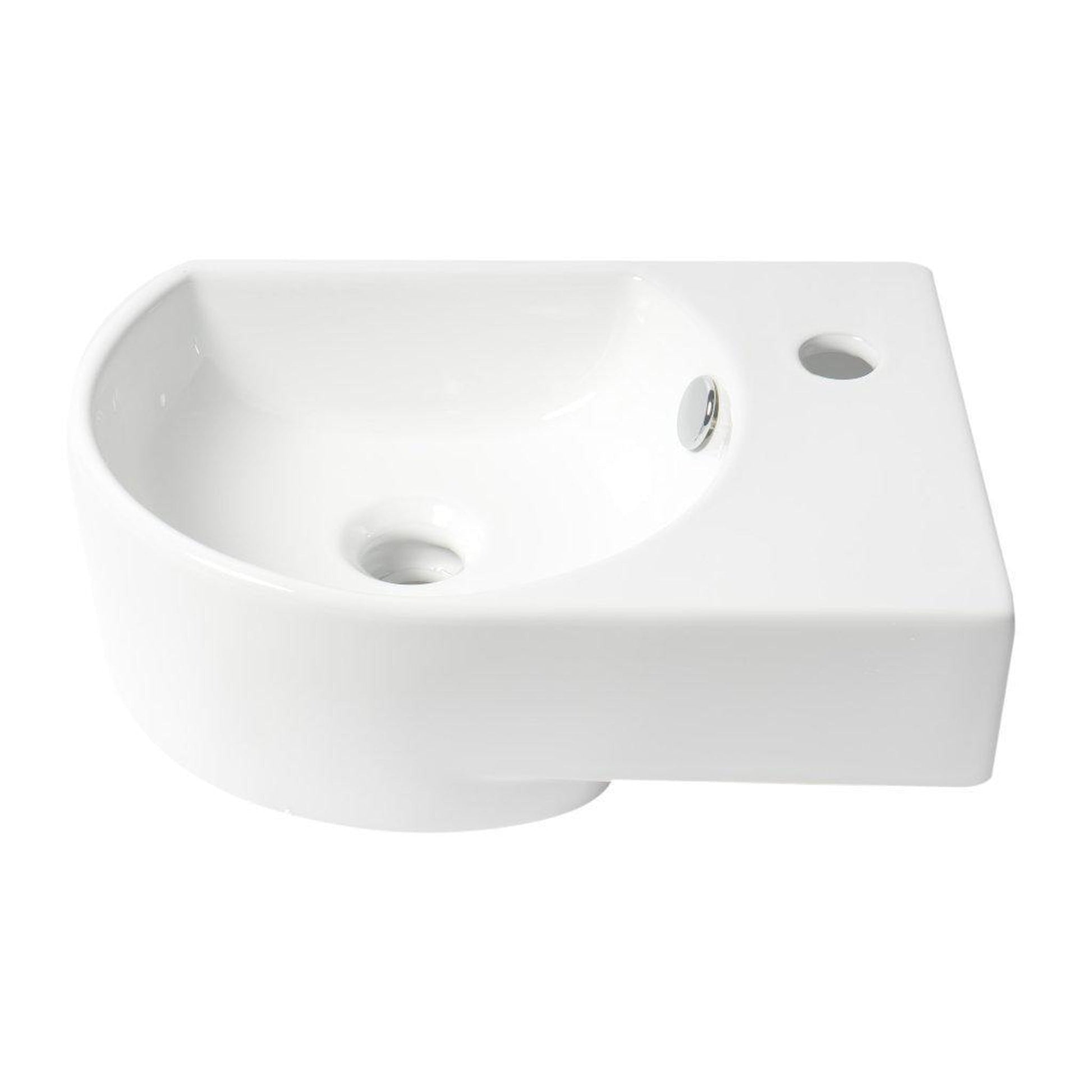 ALFI Brand ABC119 16" White Glossy Wall-Mounted U-Shaped Ceramic Bathroom Sink With Single Faucet Hole and Overflow