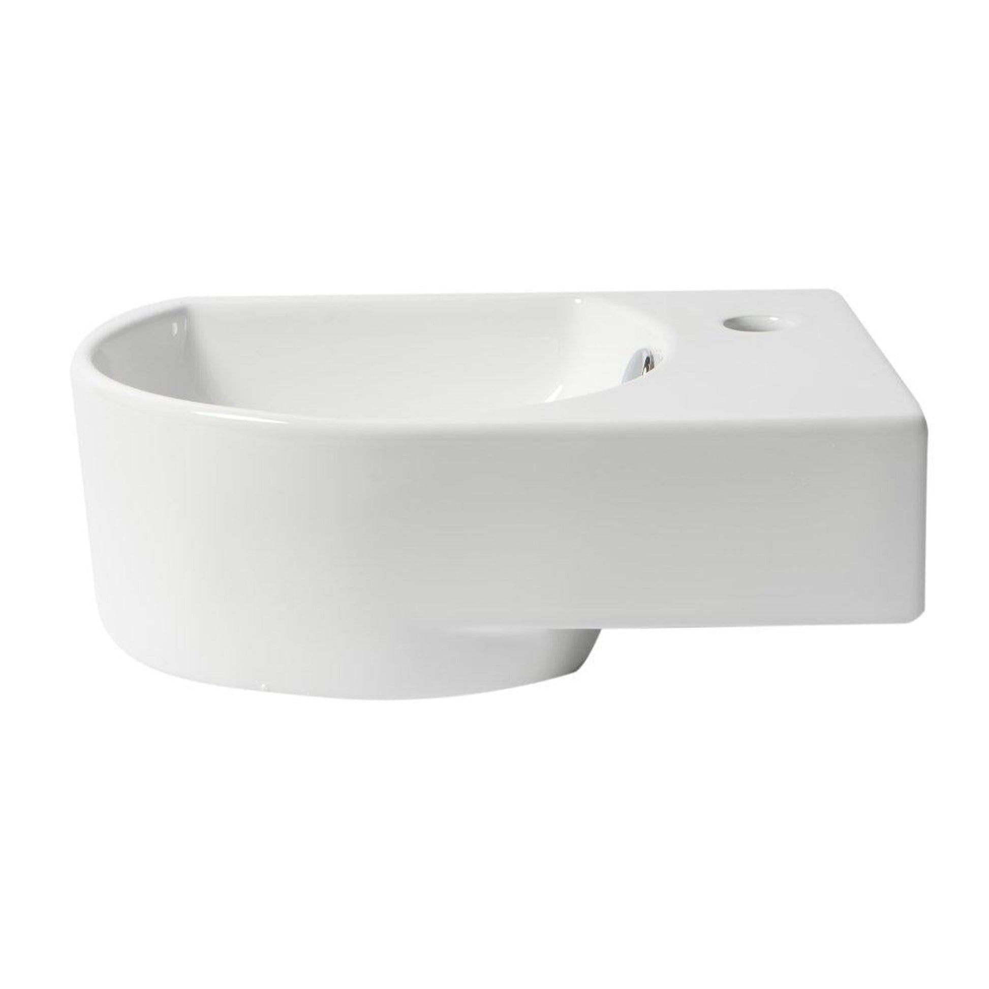 ALFI Brand ABC119 16" White Glossy Wall-Mounted U-Shaped Ceramic Bathroom Sink With Single Faucet Hole and Overflow