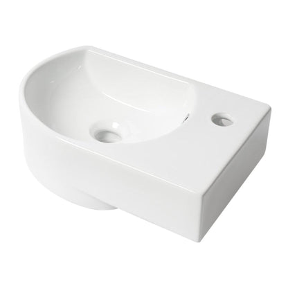 ALFI Brand ABC119 16" White Glossy Wall-Mounted U-Shaped Ceramic Bathroom Sink With Single Faucet Hole and Overflow