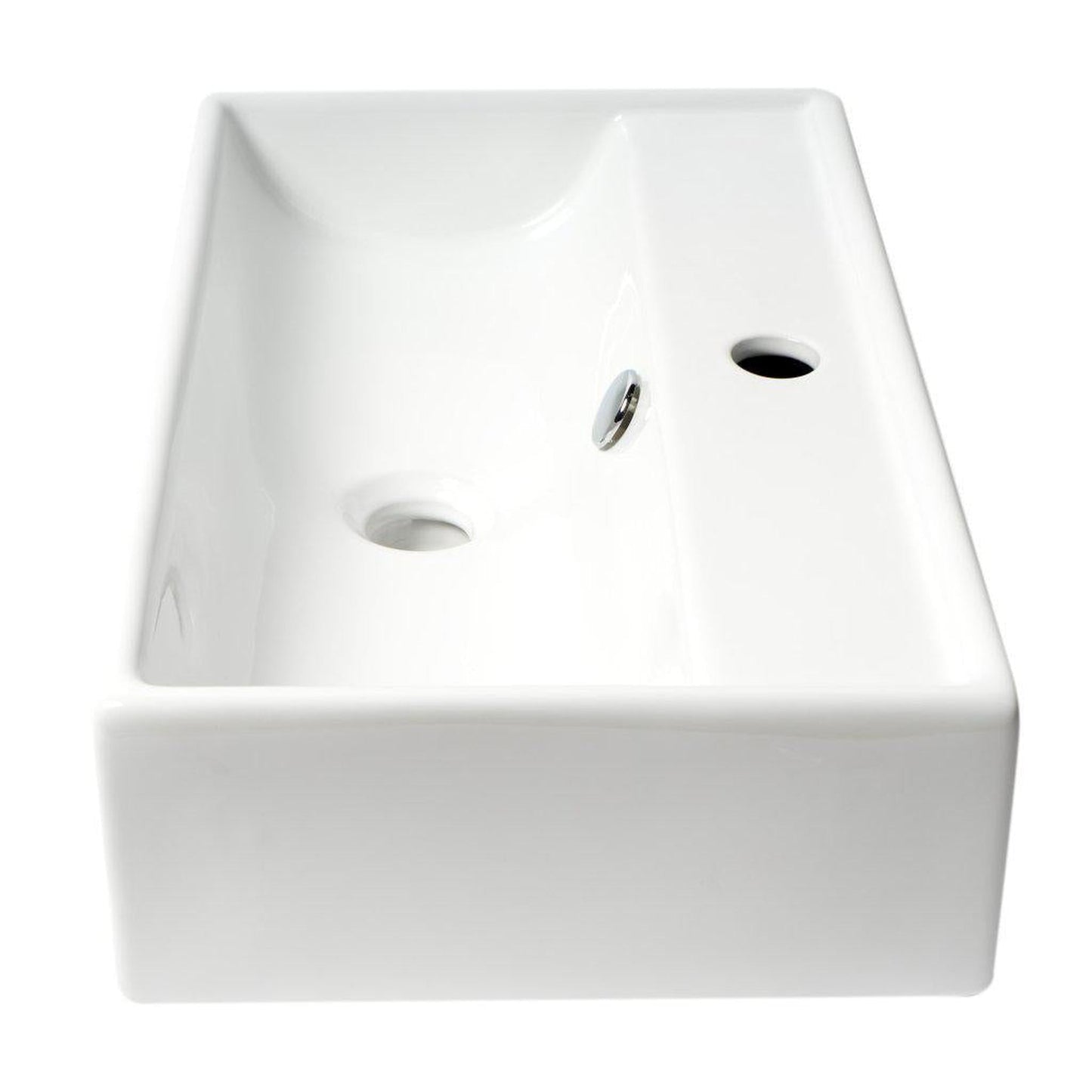 ALFI Brand ABC122 21" White Glossy Wall-Mounted Rectangle Ceramic Bathroom Sink With Single Faucet Hole and Overflow