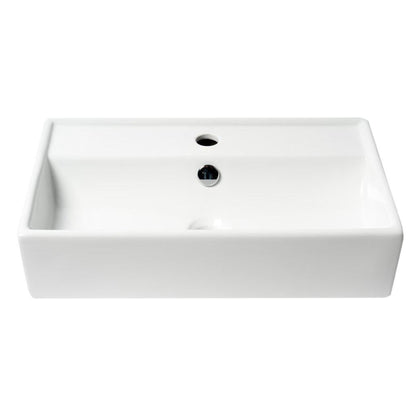ALFI Brand ABC122 21" White Glossy Wall-Mounted Rectangle Ceramic Bathroom Sink With Single Faucet Hole and Overflow