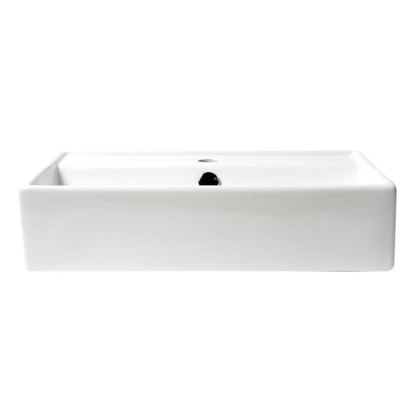 ALFI Brand ABC122 21" White Glossy Wall-Mounted Rectangle Ceramic Bathroom Sink With Single Faucet Hole and Overflow