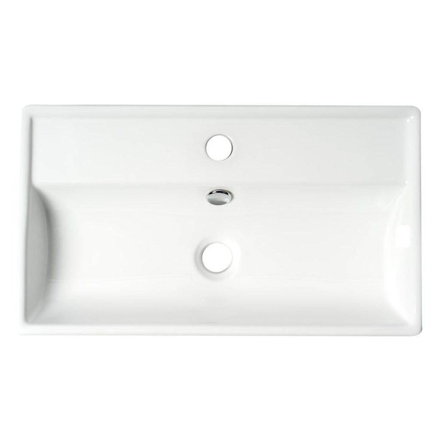 ALFI Brand ABC122 21" White Glossy Wall-Mounted Rectangle Ceramic Bathroom Sink With Single Faucet Hole and Overflow