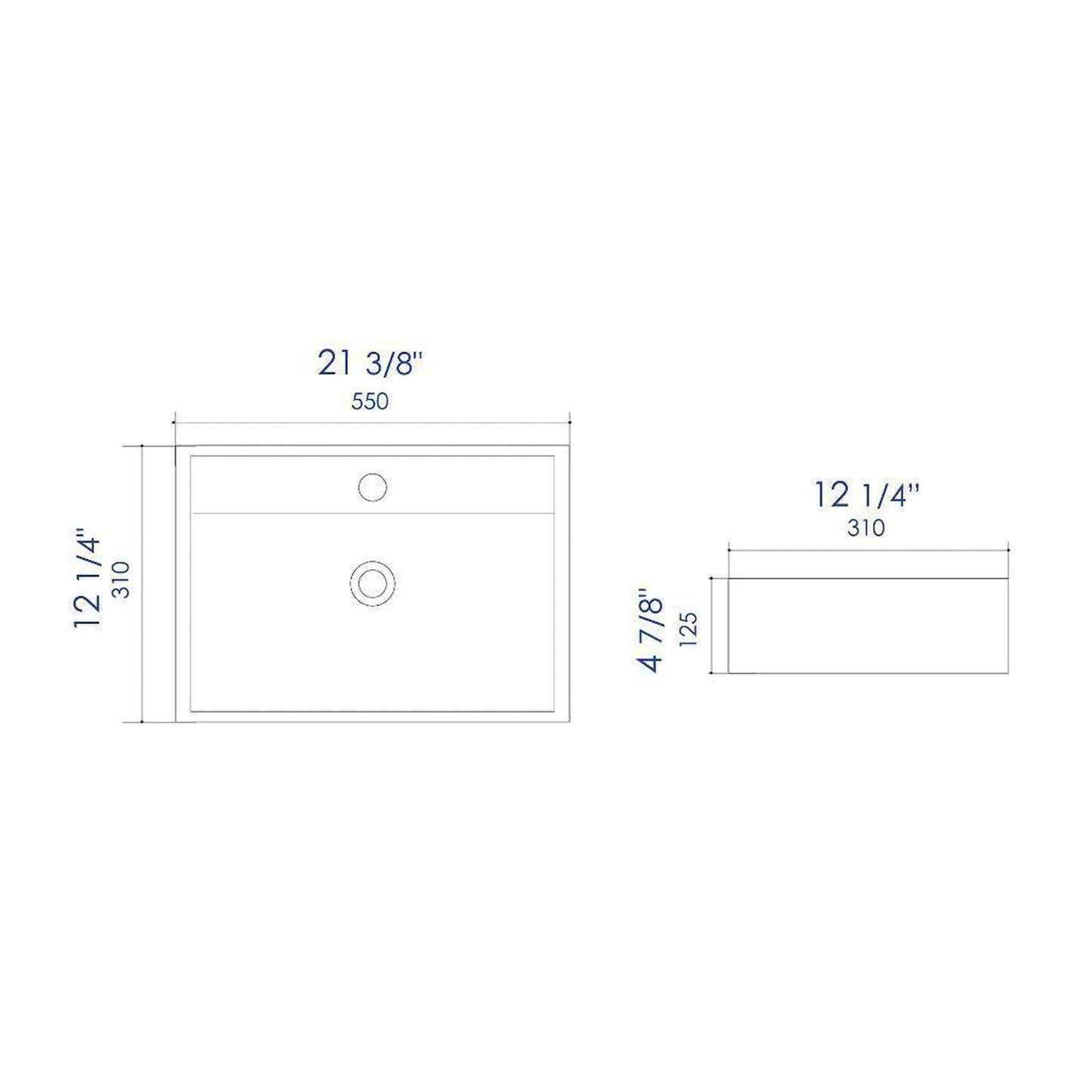 ALFI Brand ABC122 21" White Glossy Wall-Mounted Rectangle Ceramic Bathroom Sink With Single Faucet Hole and Overflow