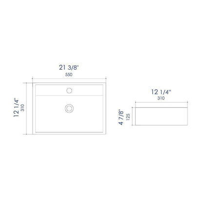 ALFI Brand ABC122 21" White Glossy Wall-Mounted Rectangle Ceramic Bathroom Sink With Single Faucet Hole and Overflow