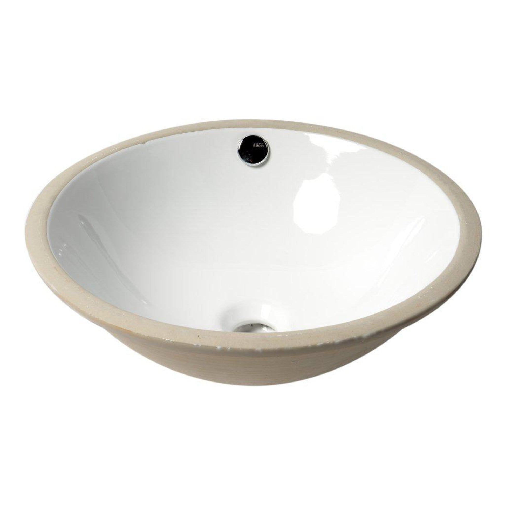 ALFI Brand ABC601 17" White Glossy Undermount Round Ceramic Bathroom Sink With Overflow