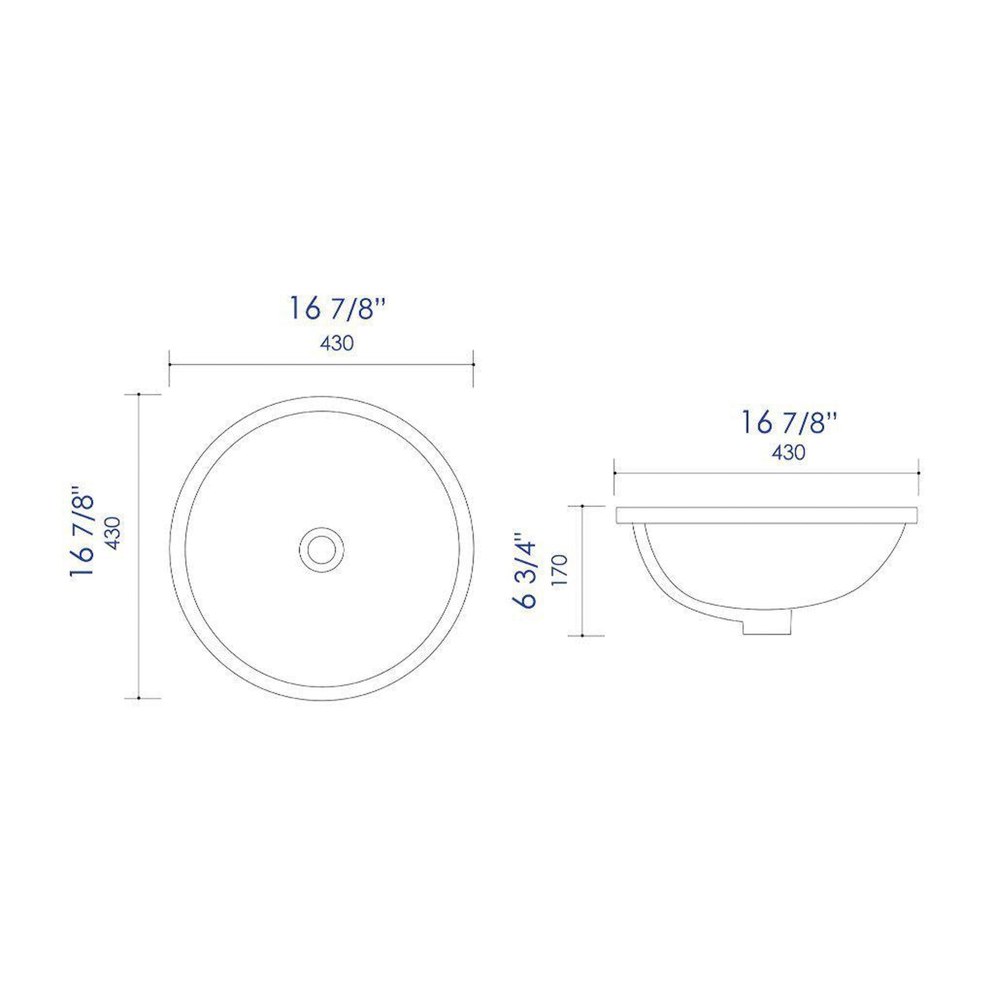 ALFI Brand ABC601 17" White Glossy Undermount Round Ceramic Bathroom Sink With Overflow