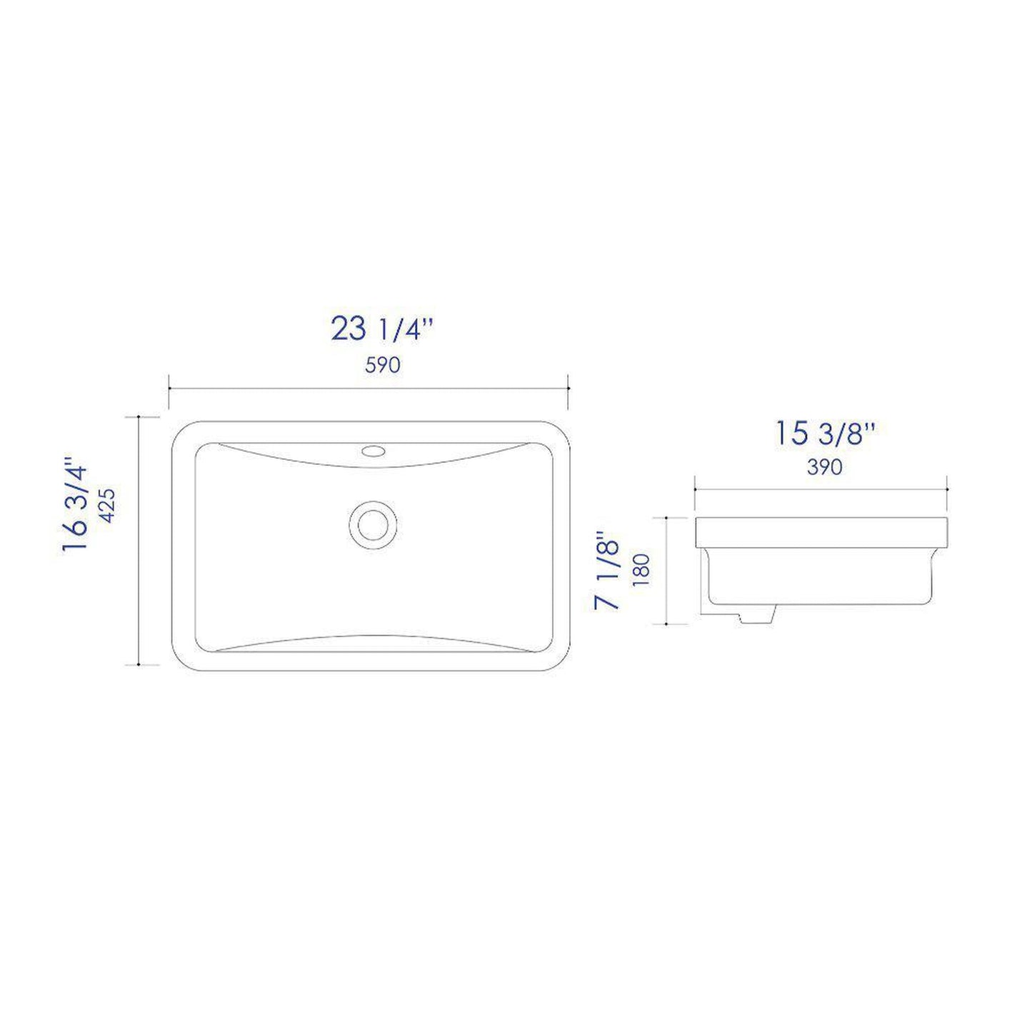 ALFI Brand ABC603 24" White Glossy Undermount Rectangle Bathroom Ceramic Sink With Overflow