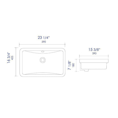 ALFI Brand ABC603 24" White Glossy Undermount Rectangle Bathroom Ceramic Sink With Overflow