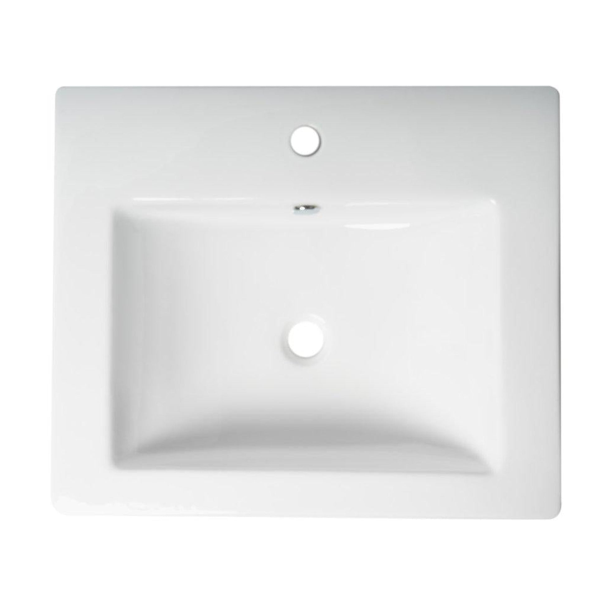 ALFI Brand ABC701 24" White Glossy Semi Recessed Rectangle Ceramic Bathroom Sink With Single Faucet Hole and Overflow