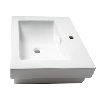 ALFI Brand ABC701 24" White Glossy Semi Recessed Rectangle Ceramic Bathroom Sink With Single Faucet Hole and Overflow