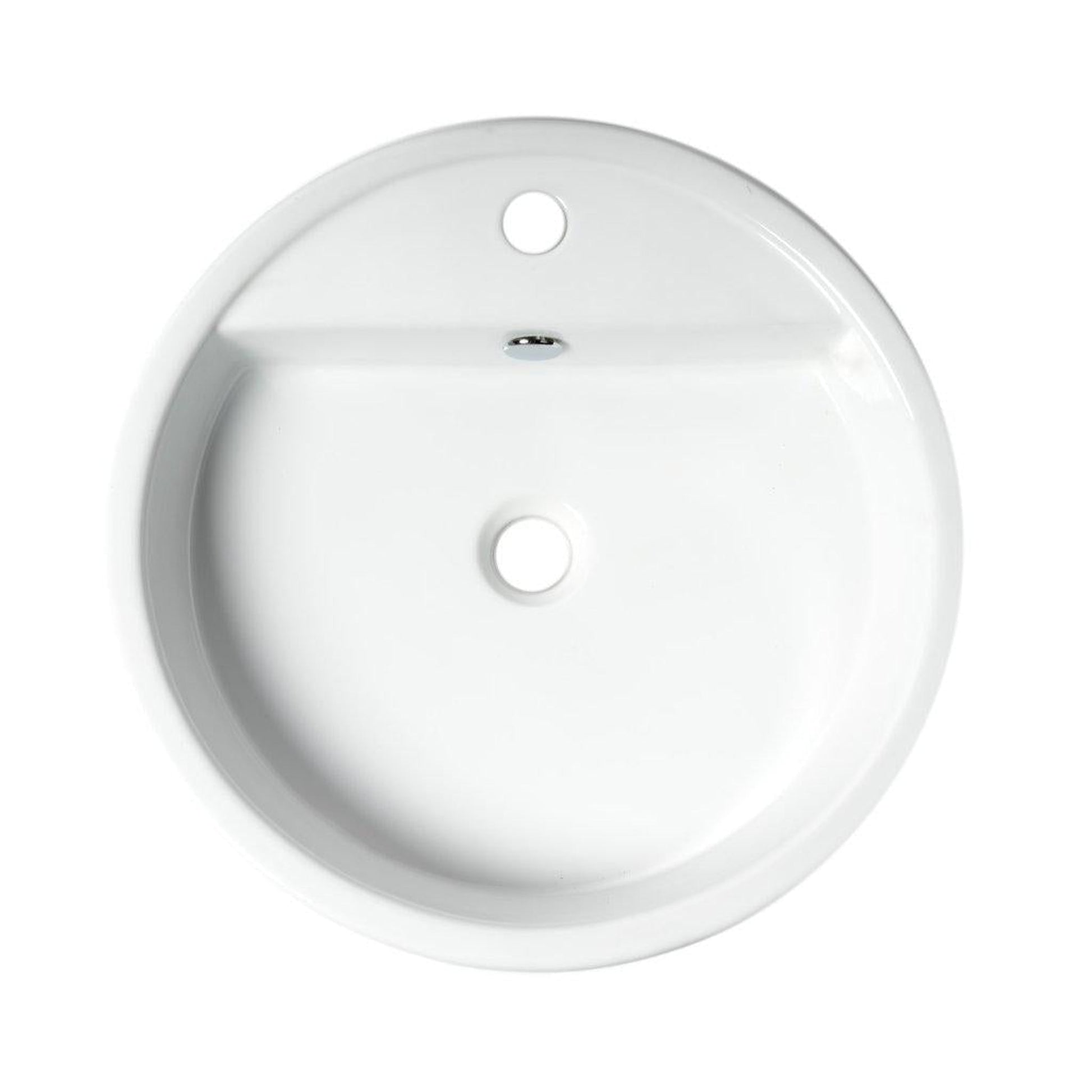 ALFI Brand ABC702 19" White Glossy Semi Recessed Round Ceramic Bathroom Sink With Single Faucet Hole and Overflow