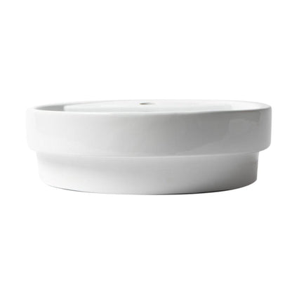 ALFI Brand ABC702 19" White Glossy Semi Recessed Round Ceramic Bathroom Sink With Single Faucet Hole and Overflow