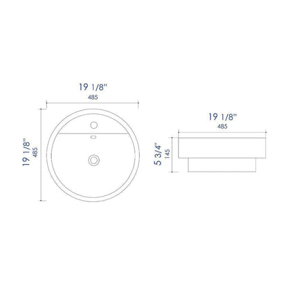 ALFI Brand ABC702 19" White Glossy Semi Recessed Round Ceramic Bathroom Sink With Single Faucet Hole and Overflow