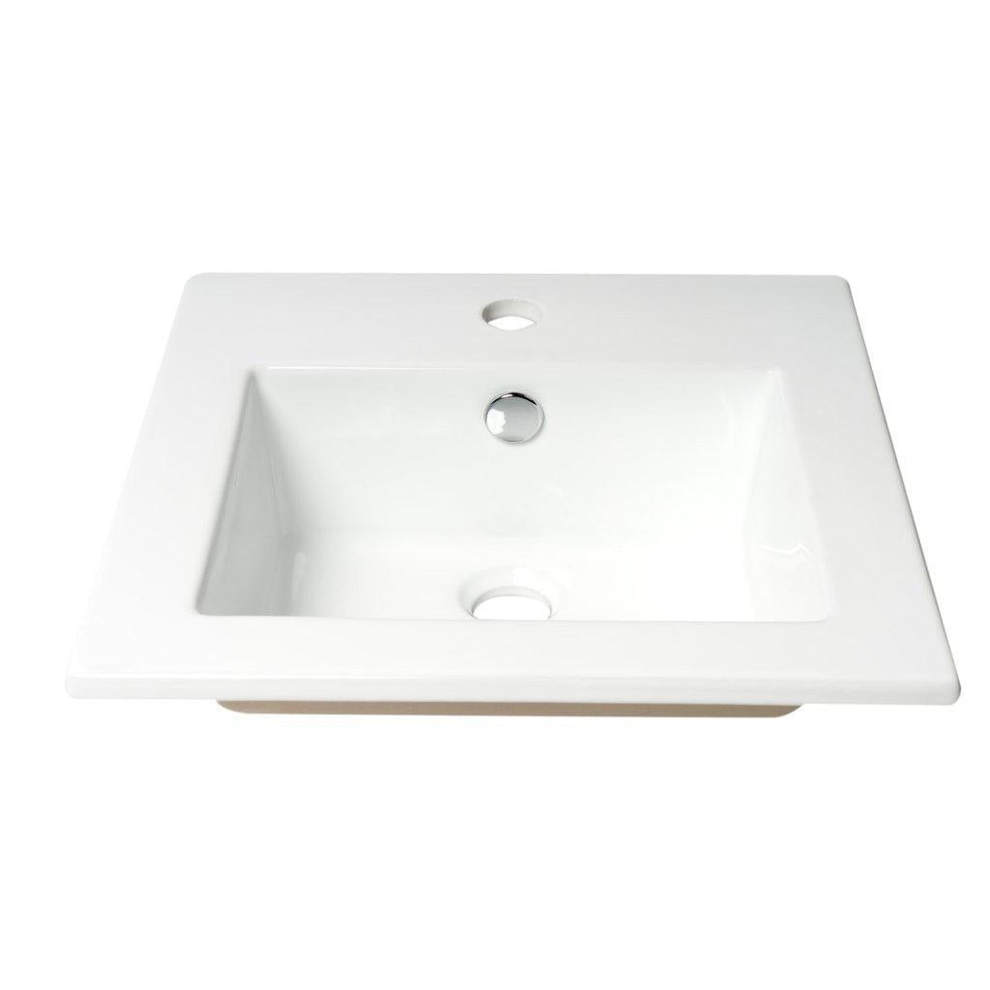 ALFI Brand ABC801 17" White Glossy Drop In Square Ceramic Bathroom Sink With Single Faucet Hole and Overflow