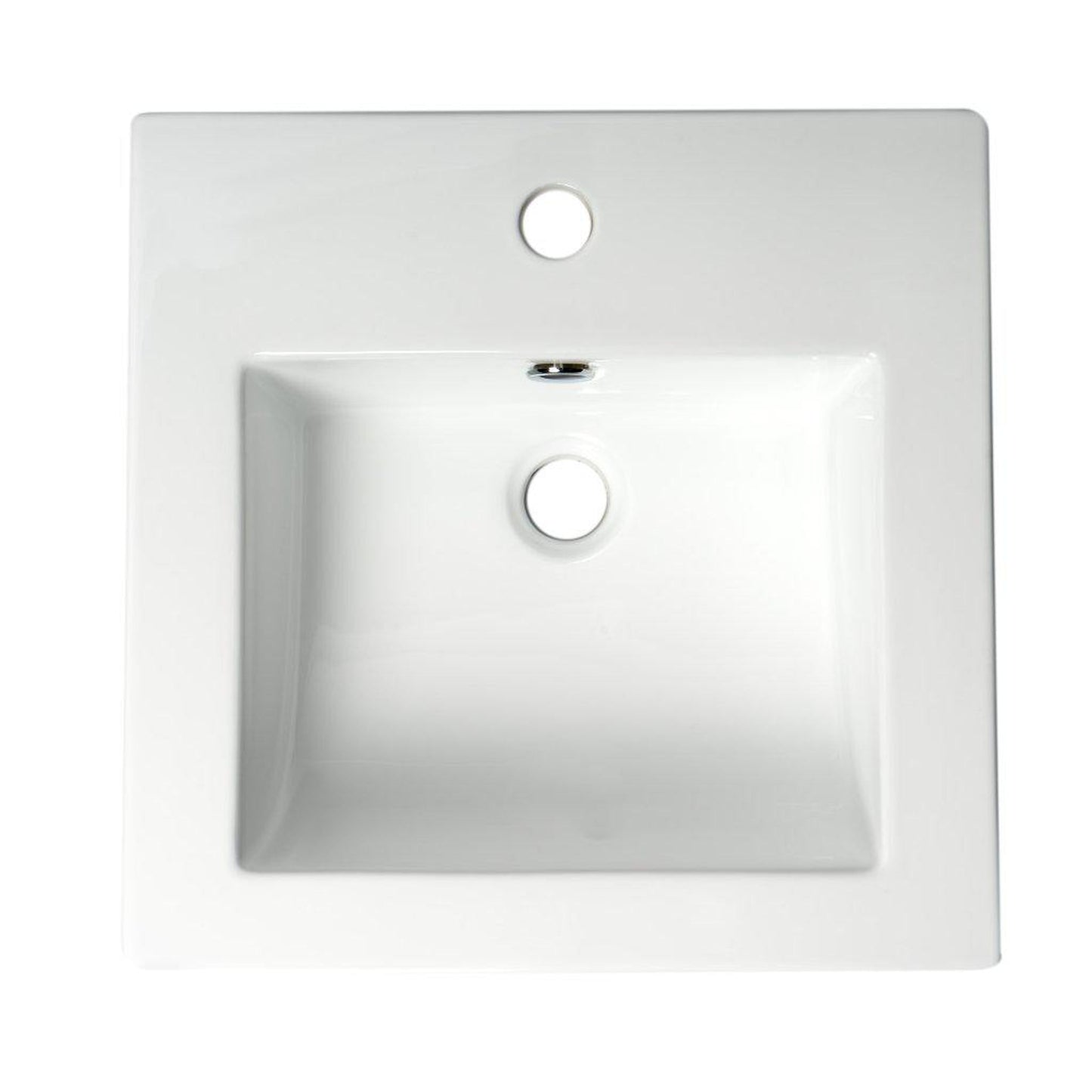 ALFI Brand ABC801 17" White Glossy Drop In Square Ceramic Bathroom Sink With Single Faucet Hole and Overflow