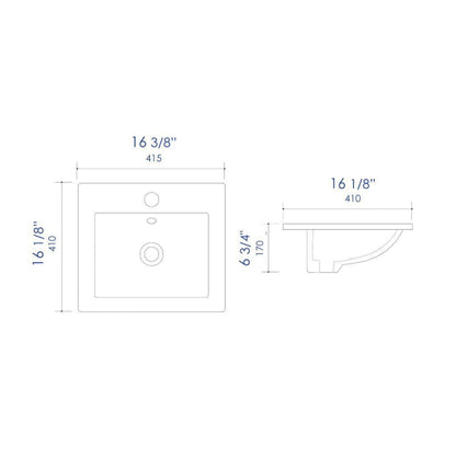 ALFI Brand ABC801 17" White Glossy Drop In Square Ceramic Bathroom Sink With Single Faucet Hole and Overflow