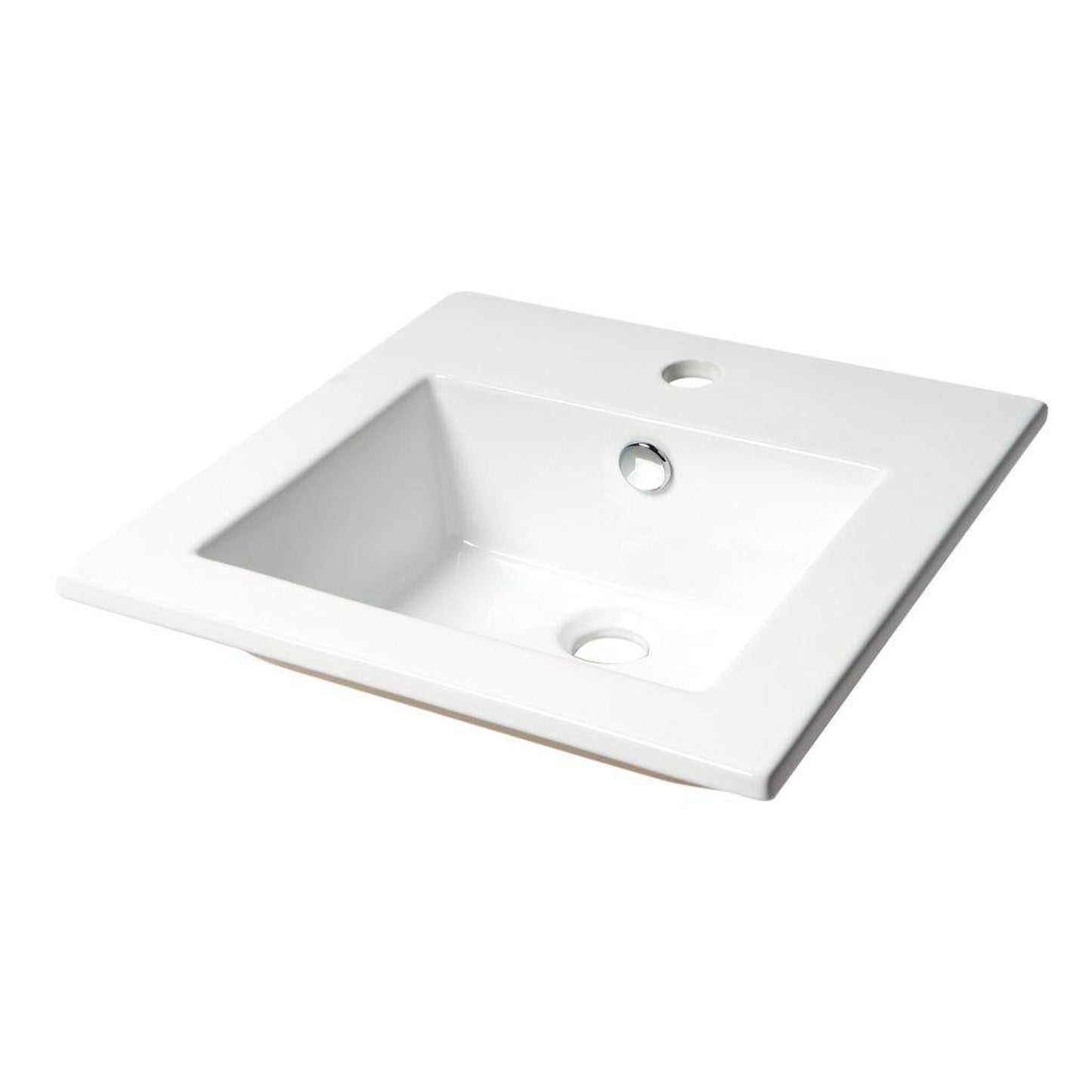 ALFI Brand ABC801 17" White Glossy Drop In Square Ceramic Bathroom Sink With Single Faucet Hole and Overflow