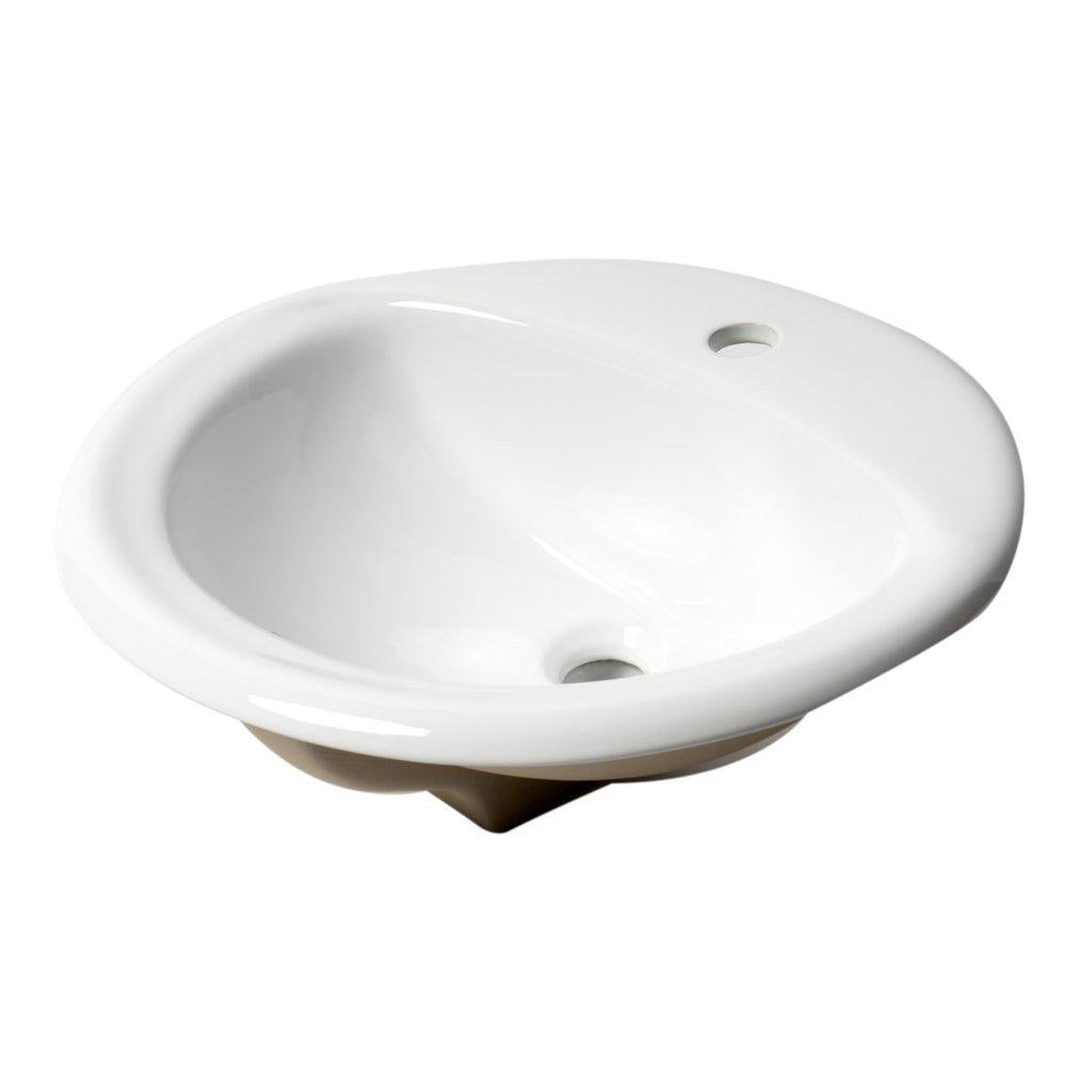 ALFI Brand ABC802 21" White Glossy Drop In Oval Ceramic Bathroom Sink With Single Faucet Hole and Overflow