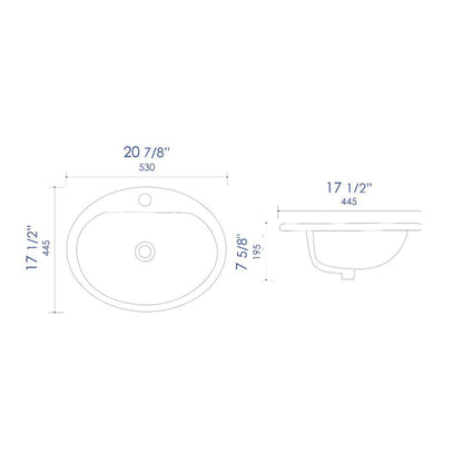 ALFI Brand ABC802 21" White Glossy Drop In Oval Ceramic Bathroom Sink With Single Faucet Hole and Overflow