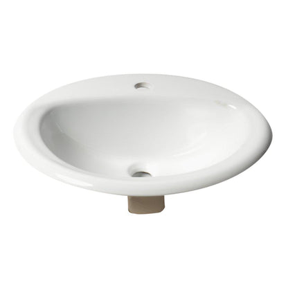 ALFI Brand ABC802 21" White Glossy Drop In Oval Ceramic Bathroom Sink With Single Faucet Hole and Overflow