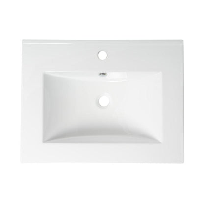 ALFI Brand ABC803 25" White Glossy Drop In Rectangle Ceramic Bathroom Sink With Single Faucet Hole and Overflow