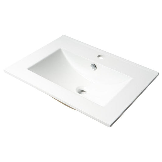 ALFI Brand ABC803 25" White Glossy Drop In Rectangle Ceramic Bathroom Sink With Single Faucet Hole and Overflow