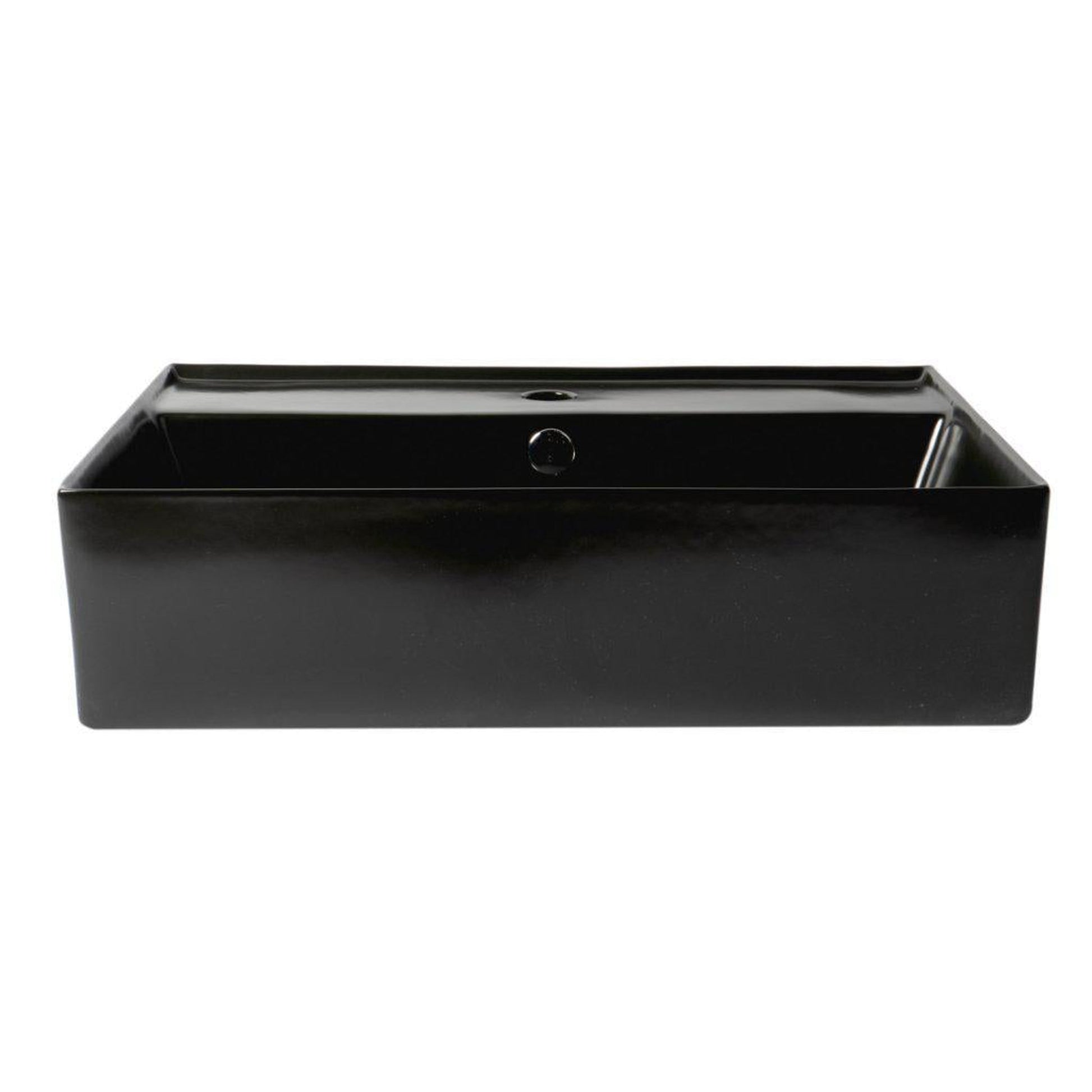 ALFI Brand ABC901-BM 24" Black Matte Above Mount Rectangle Ceramic Bathroom Sink With Single Faucet Hole and Overflow