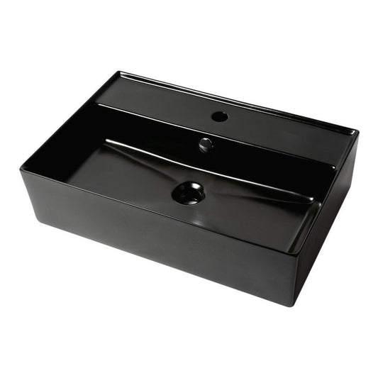 ALFI Brand ABC901-BM 24" Black Matte Above Mount Rectangle Ceramic Bathroom Sink With Single Faucet Hole and Overflow