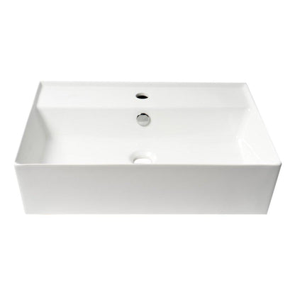 ALFI Brand ABC901-W 24" White Above Mount Rectangle Ceramic Bathroom Sink With Single Faucet Hole and Overflow