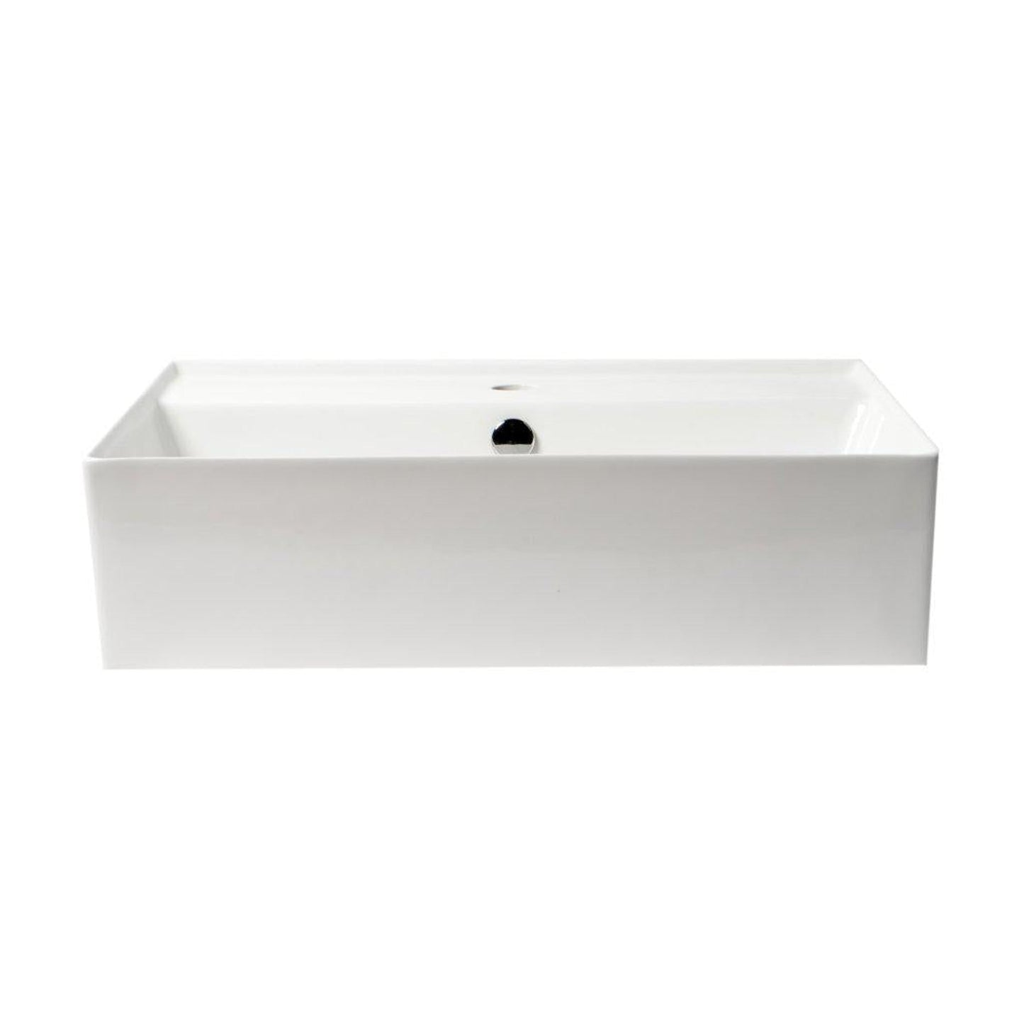 ALFI Brand ABC901-W 24" White Above Mount Rectangle Ceramic Bathroom Sink With Single Faucet Hole and Overflow