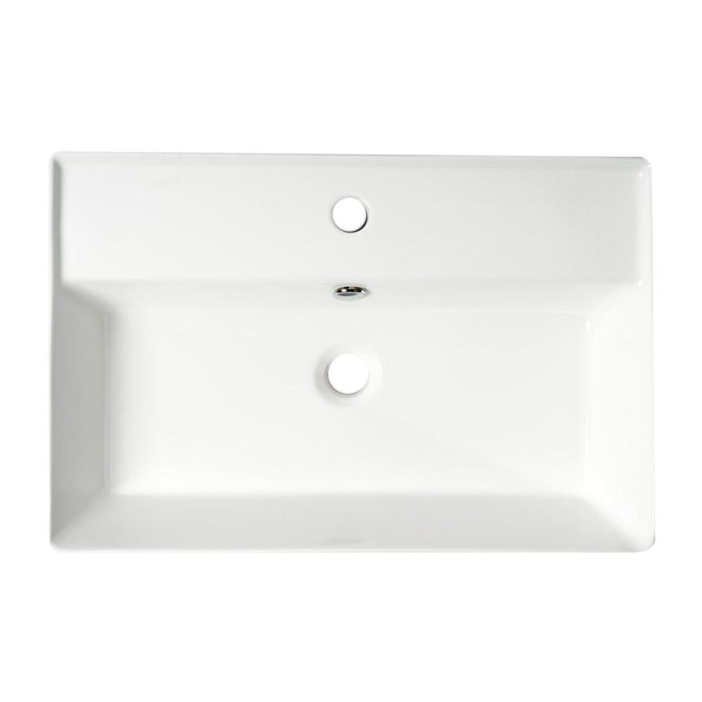 ALFI Brand ABC901-W 24" White Above Mount Rectangle Ceramic Bathroom Sink With Single Faucet Hole and Overflow