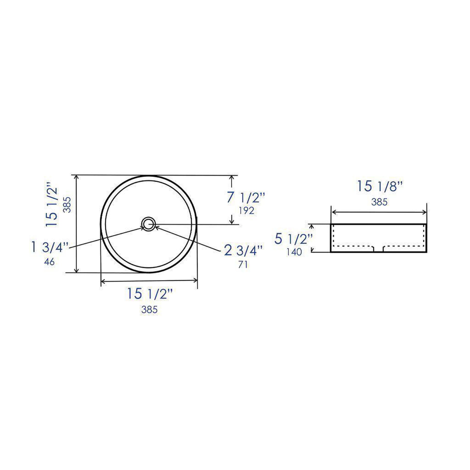 ALFI Brand ABC907-W 16" White Above Mount Round Ceramic Bathroom Sink