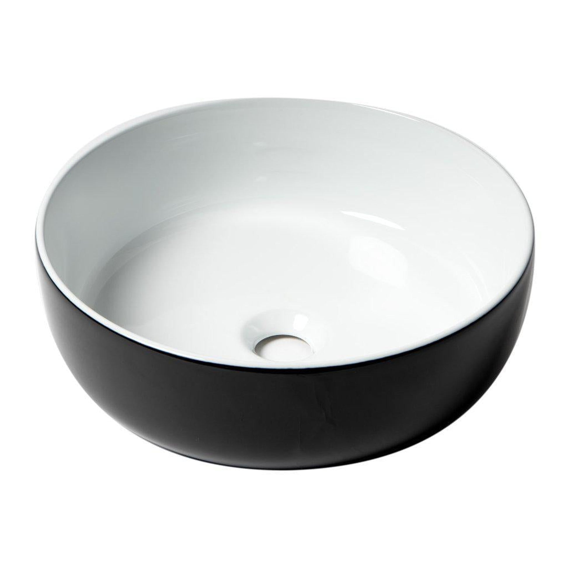 ALFI Brand ABC908 16" Black and White Above Mount Round Ceramic Bathroom Sink