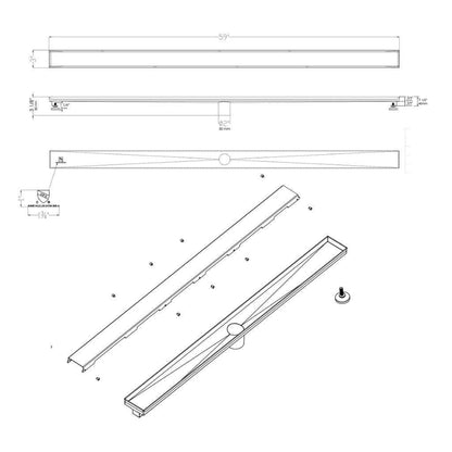 ALFI Brand ABLD59B-PSS 59" Polished Stainless Steel Rectangle Linear Shower Drain With Solid Cover