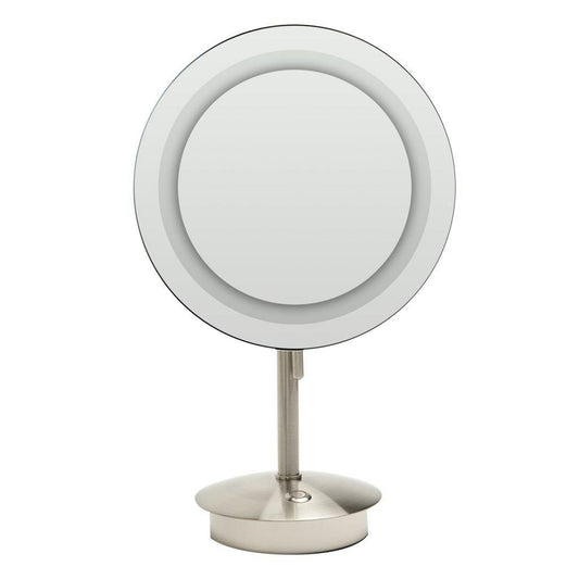 ALFI Brand ABM9 FLED-BN 9" Brushed Nickel Freestanding Tabletop Round 5x Magnifying Cosmetic Mirror With Light