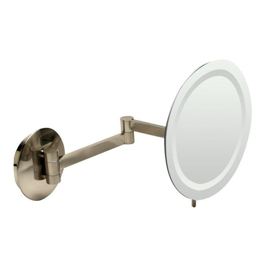 ALFI Brand ABM9WLED-BN 9" Brushed Nickel Wall-Mounted Round 5x Magnifying Cosmetic Mirror With Light