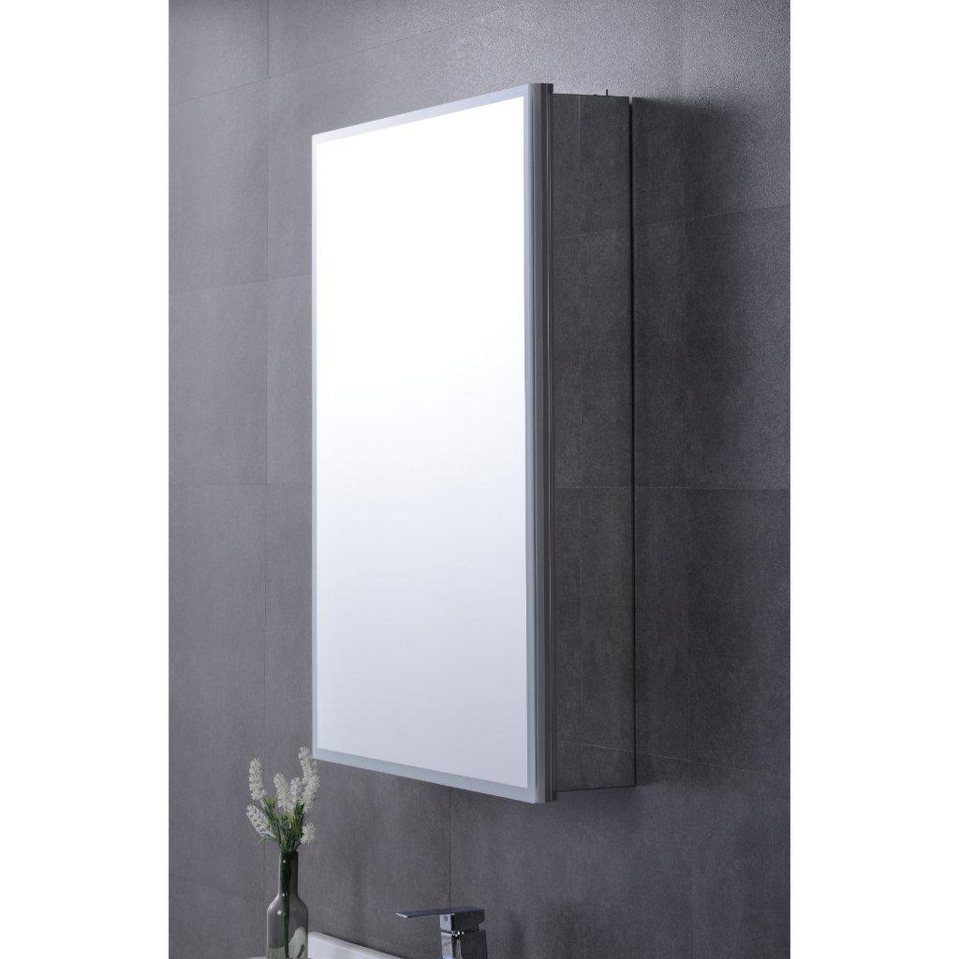 ALFI Brand ABMC2432 24" x 32" LED Lighted Hinged Single Door Framed Mirror Medicine Cabinet With Tempered Glass Shelves