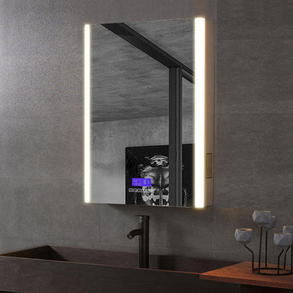ALFI Brand ABMC2432BT 24" x 32" LED Lighted Hinged Single Door Bluetooth Frameless Mirror Medicine Cabinet With Tempered Glass Shelves
