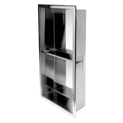ALFI Brand ABN1224-PSS 12" x 24" Polished Stainless Steel Rectangle Vertical Double Shelf Bath Shower Niche