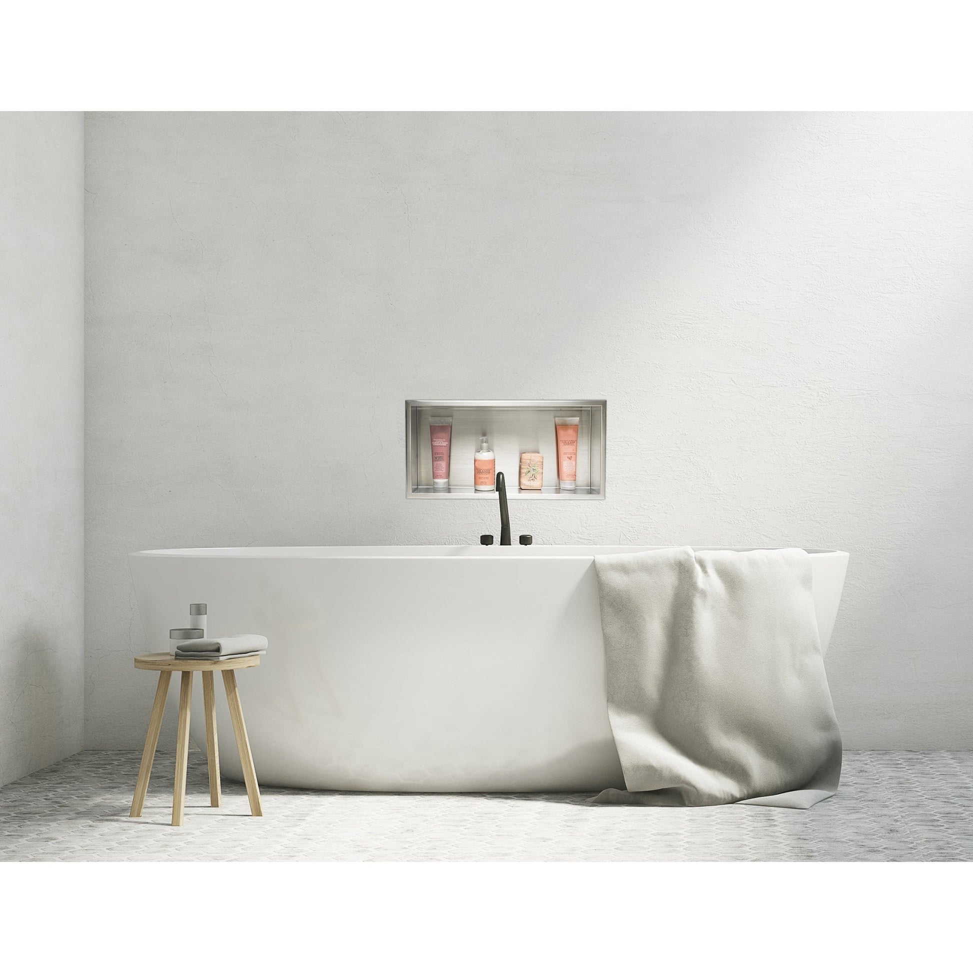 ALFI Brand ABN2412-BSS 24" x 12" Brushed Stainless Steel Rectangle Horizontal Single Shelf Bath Shower Niche