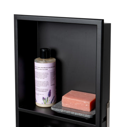 ALFI Brand ABNC1224-BLA 12" x 24" Black Matte Stainless Steel Rectangle Vertical Double Shelf Bath Shower Niche
