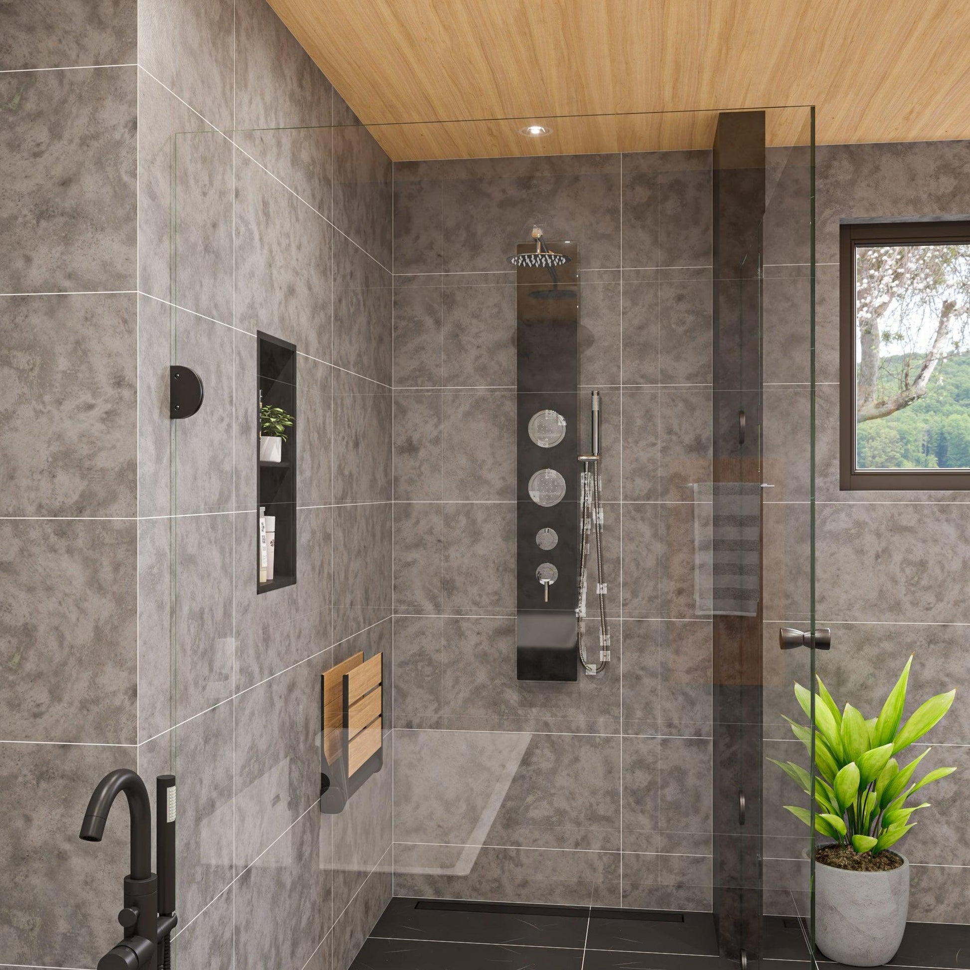 ALFI Brand ABNC1224-BLA 12" x 24" Black Matte Stainless Steel Rectangle Vertical Double Shelf Bath Shower Niche