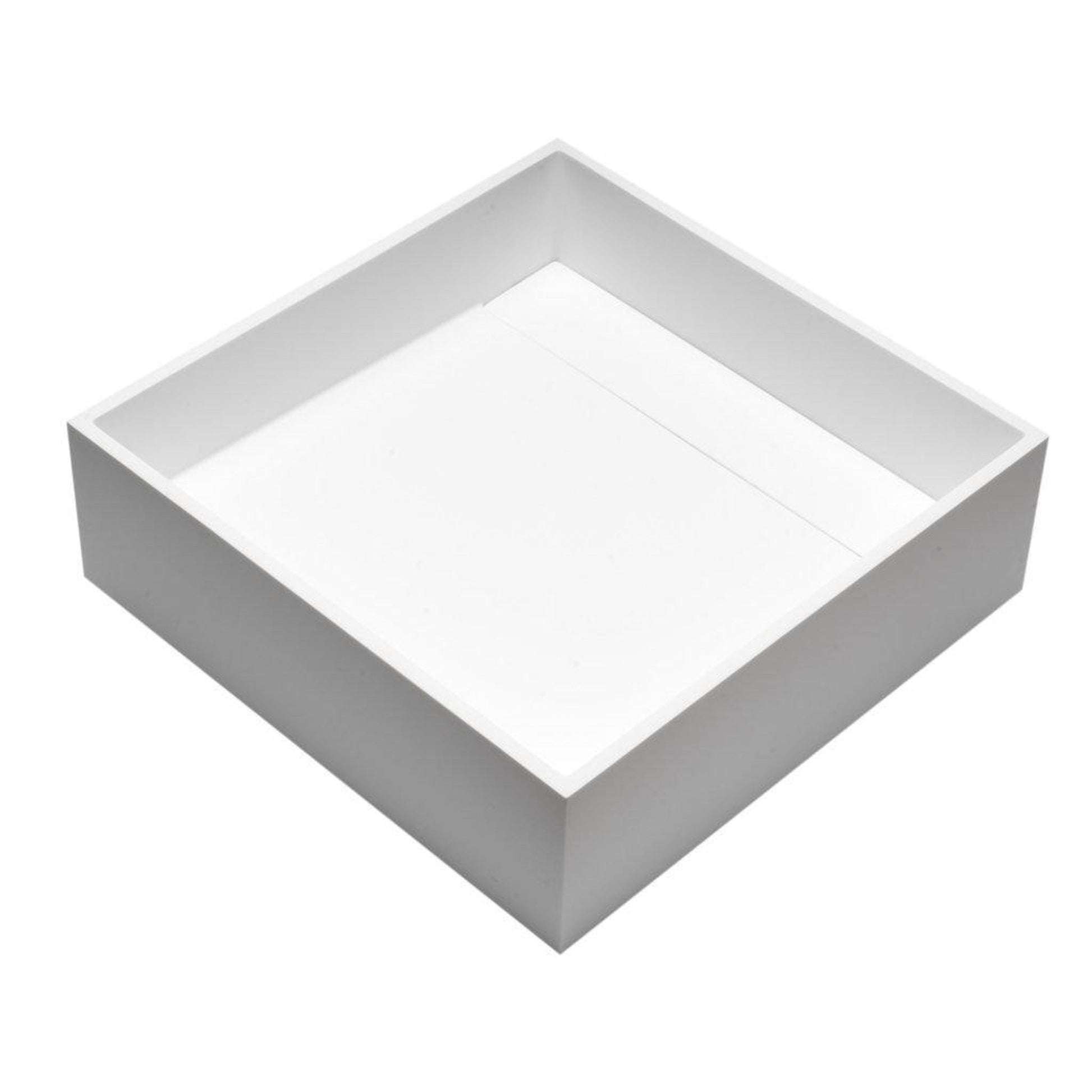 ALFI Brand ABRS14S 14" White Matte Above Mount Square Solid Surface Resin Bathroom Sink With Chrome Drain