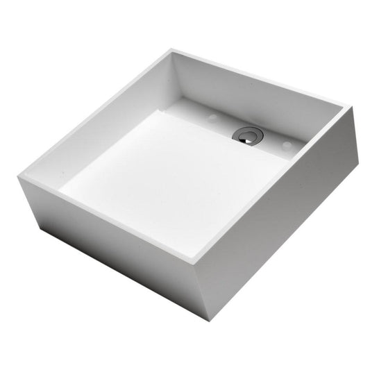 ALFI Brand ABRS14S 14" White Matte Above Mount Square Solid Surface Resin Bathroom Sink With Chrome Drain